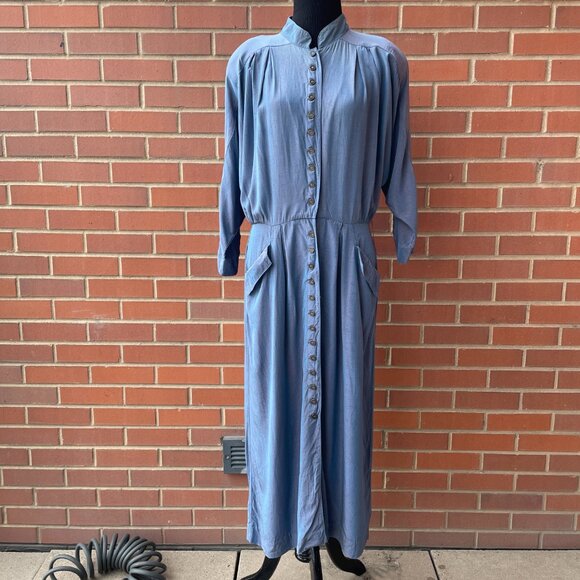 Vintage Shirtdress 80s John Ranta Blue Purple Iridescent Batwing Shirt Dress LG - Picture 3 of 16